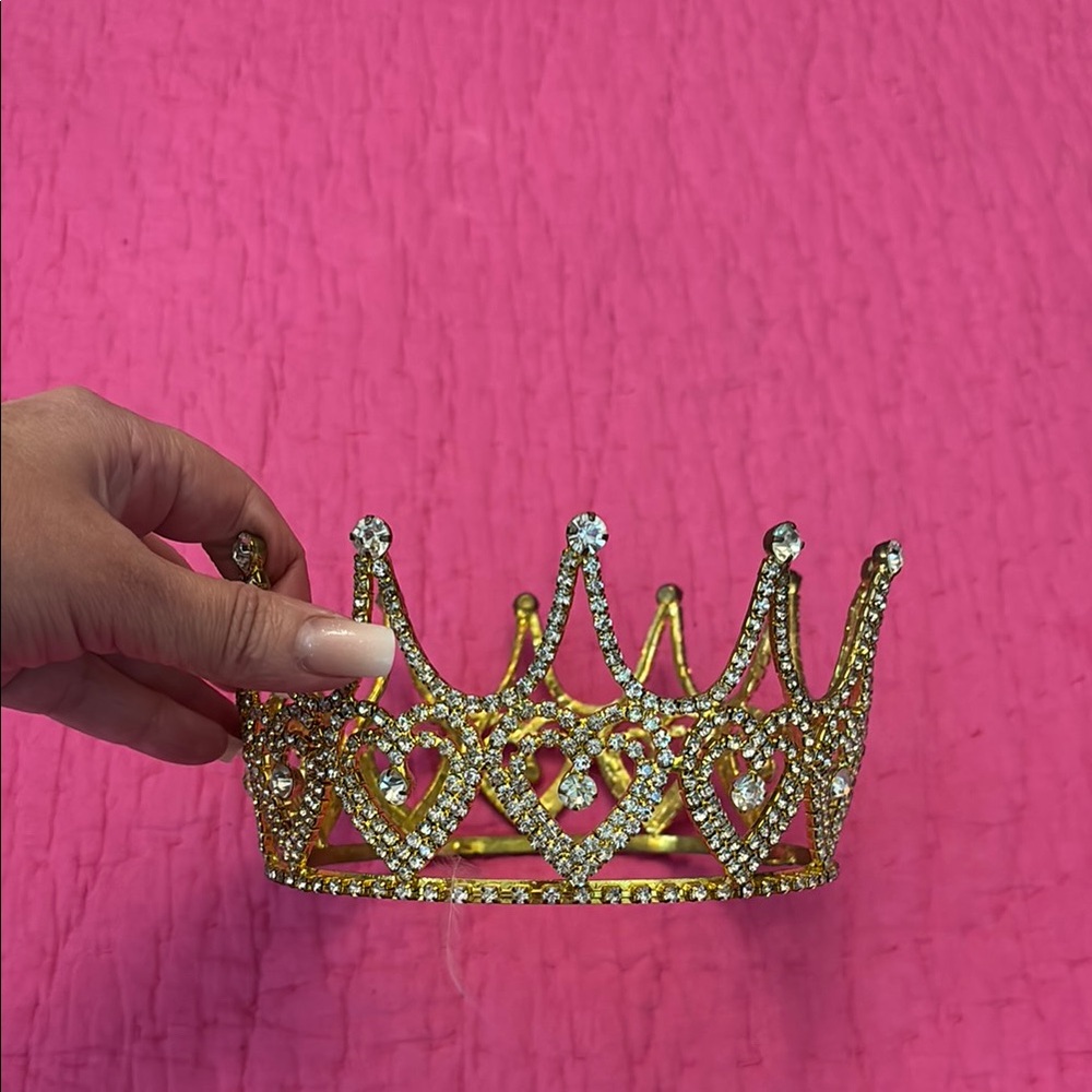 Gold Rhinestone Heart Tiara Crown - Women's Hair Accessory